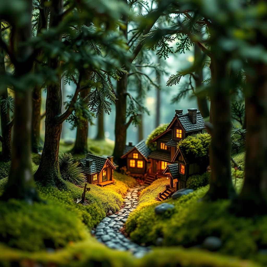 Cozy Craftsman Village Diorama in Forest Clearing