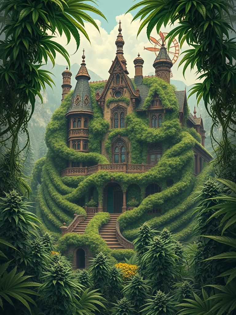 Marijuana Mansion: A Surreal Botanical Illustration