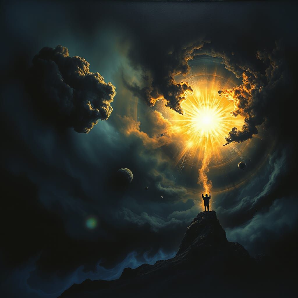 Abstract Nebula Explodes with Golden Light