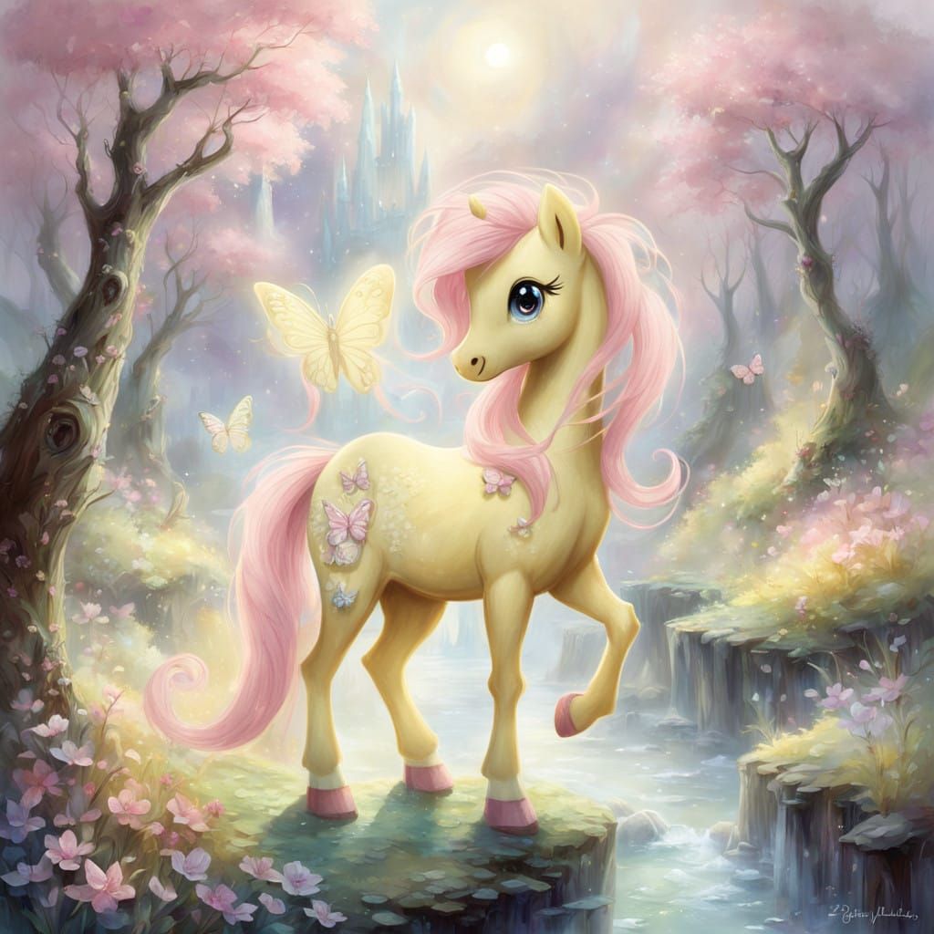 Gentle Pony in Dreamy, Whimsical Landscape