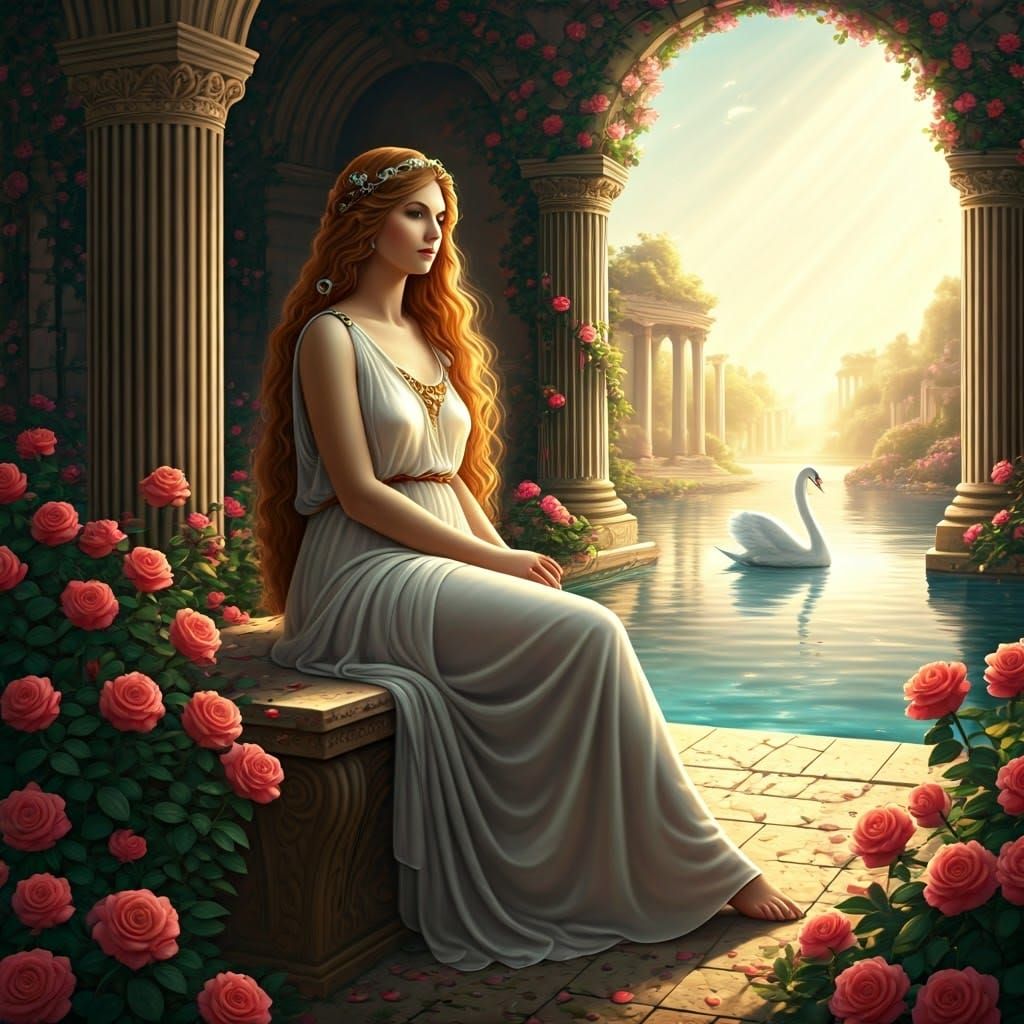 Ethereal Goddess of Ancient Greece in a Garden of Roses and ...