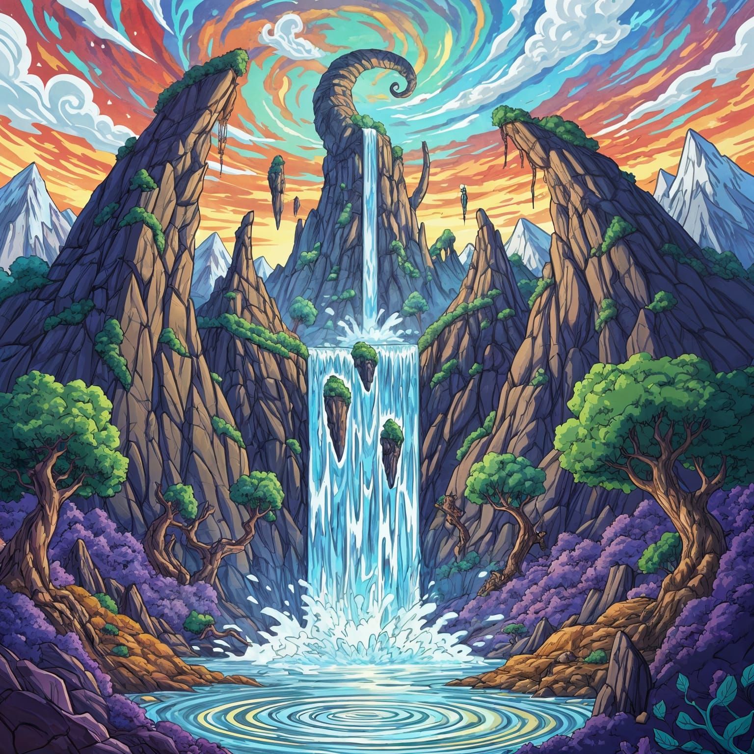 Cartoon Landscape in Rick and Morty Style