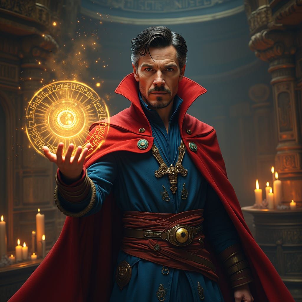 Mystical Sorcerer Casts Ancient Spell in Dark Library