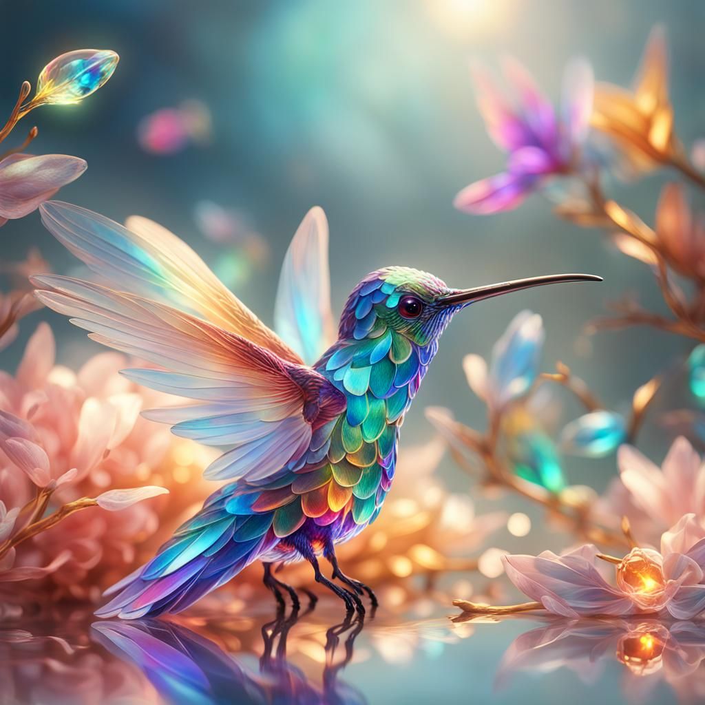 Glass Hummingbird and Crystal Flower: Digital Matte Painting