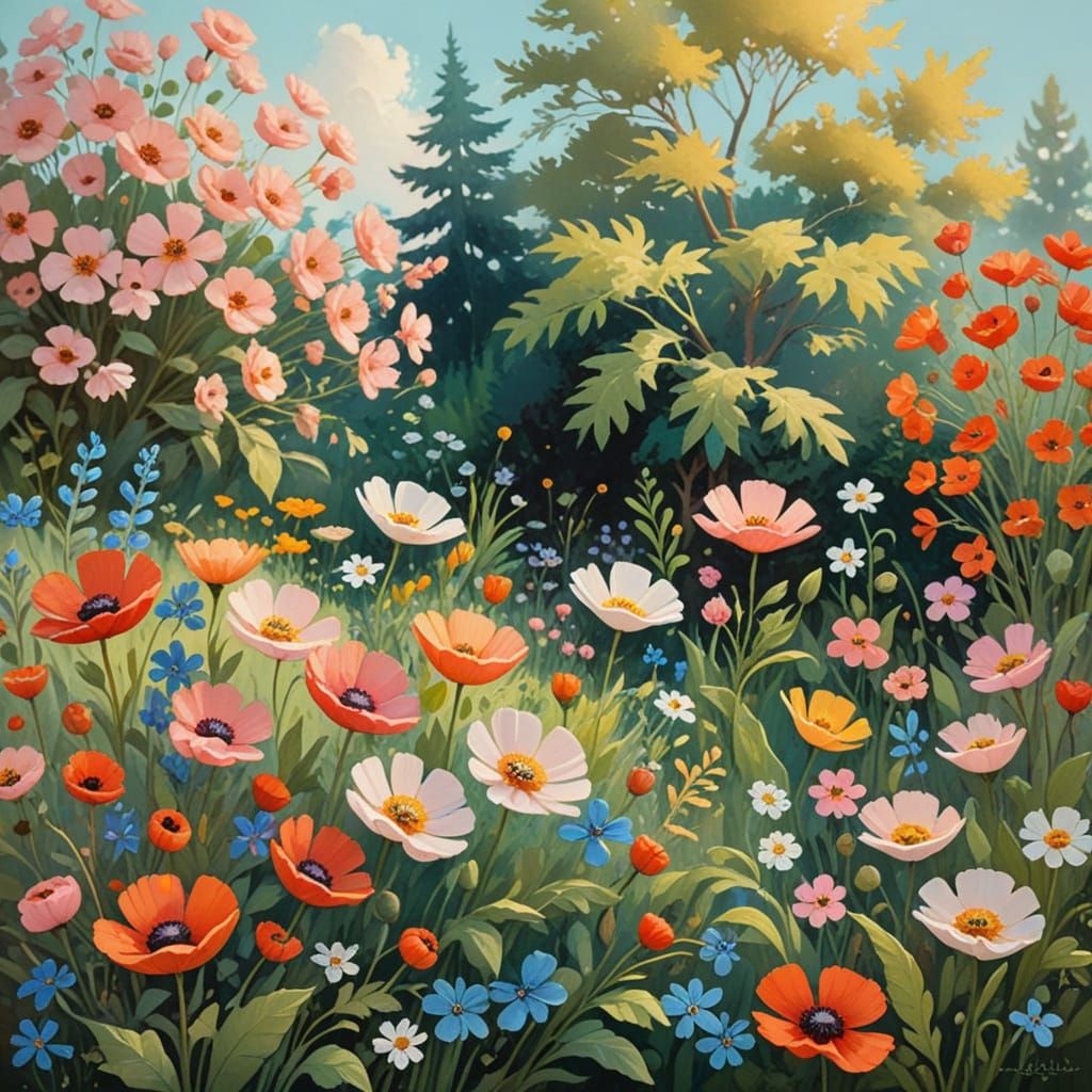 Whimsical Gouache Garden Blooms