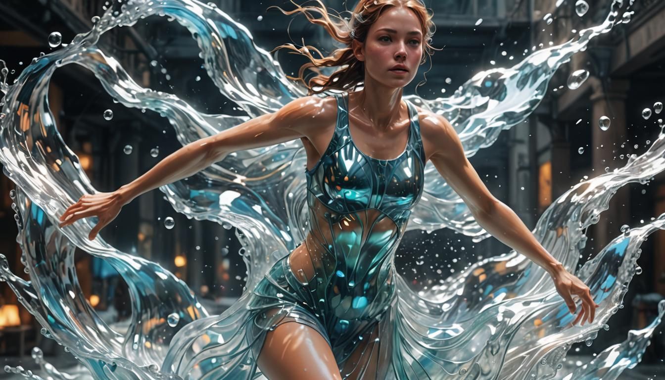 Ethereal Glassy Woman Running: Hyperrealistic Digital Painti...