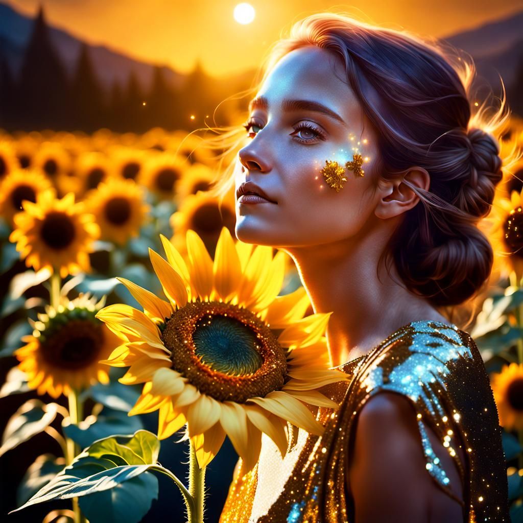 Dreamy Midnight Sunflower: Ethereal Concept Art