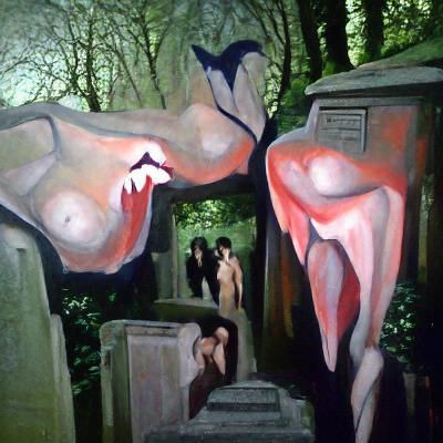 Vampire Showdown in Highgate Cemetery, Oil Painting