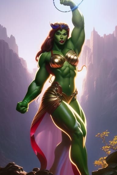 Muscular Disney Princess as Hulk: Art Nouveau Portrait