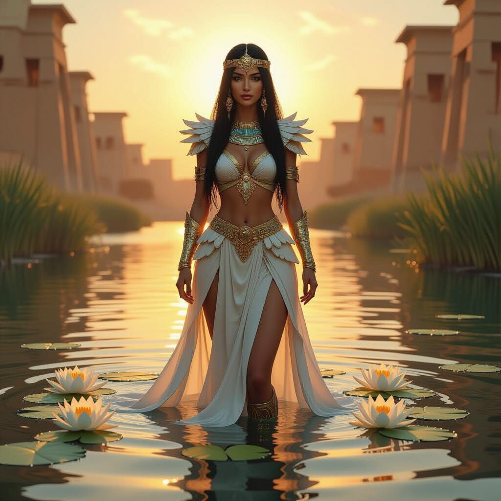 Water Lily Woman in Egyptian River as Digital Art