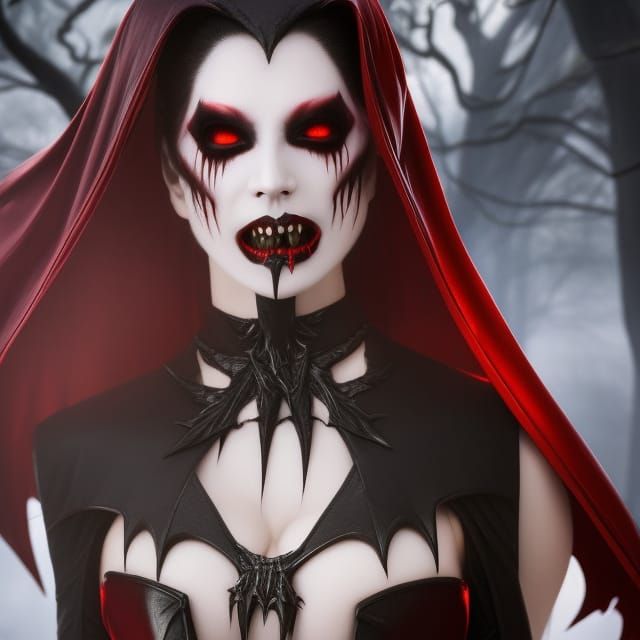 Sinister Vampire Woman with Bat Wings in Art Nouveau