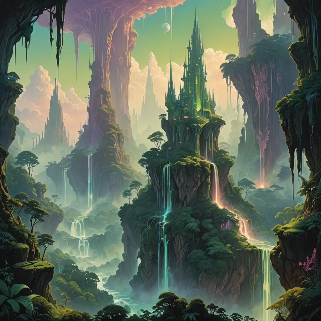 Dreamlike Crystal Spires in Fantasy Landscape