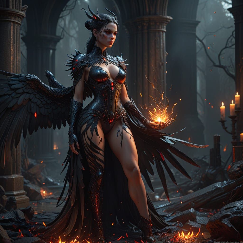 Fantastical Bird-Woman Queen in Splendid Detail