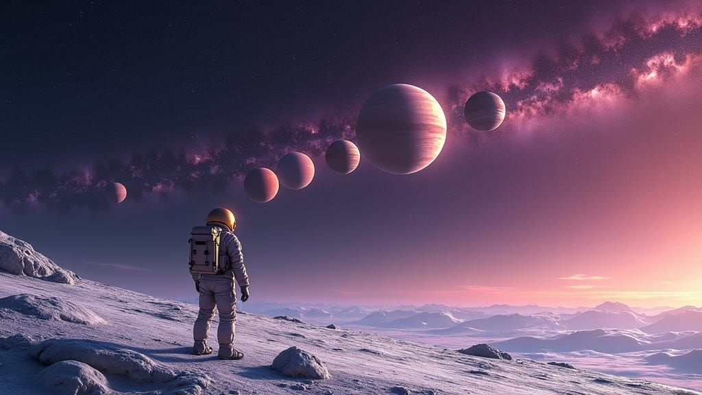 Planetary Alignment Observed from Pluto in Sci-Fi Style