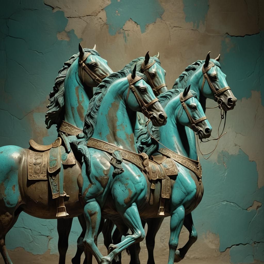 Etruscan Turquoise Horses: Bronze Figurines in Digital Art