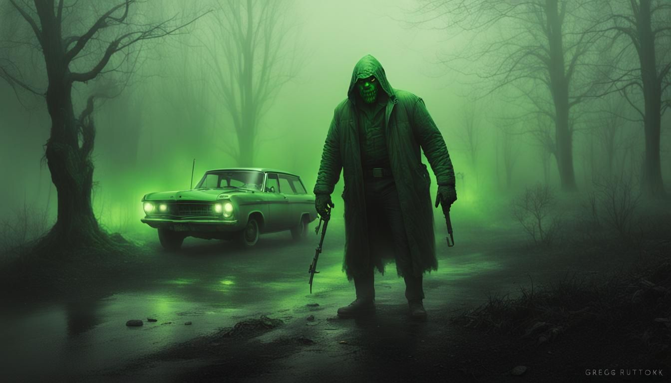 Sinister Green Fog Landscape in Dark Fantasy Style