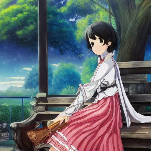 Anime Style Image of a Japanese Girl on a Bench