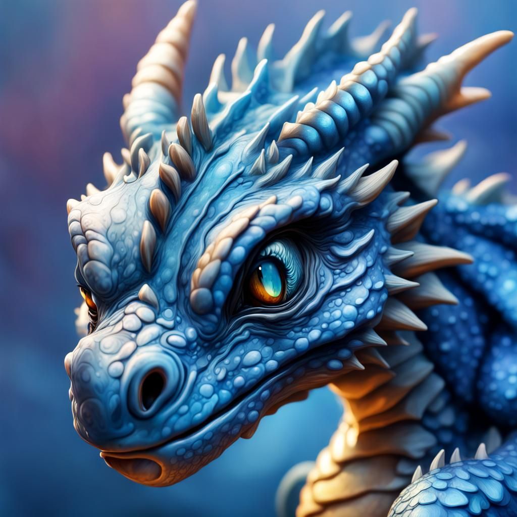 Hyperrealistic Blue Baby Dragon Digital Artwork