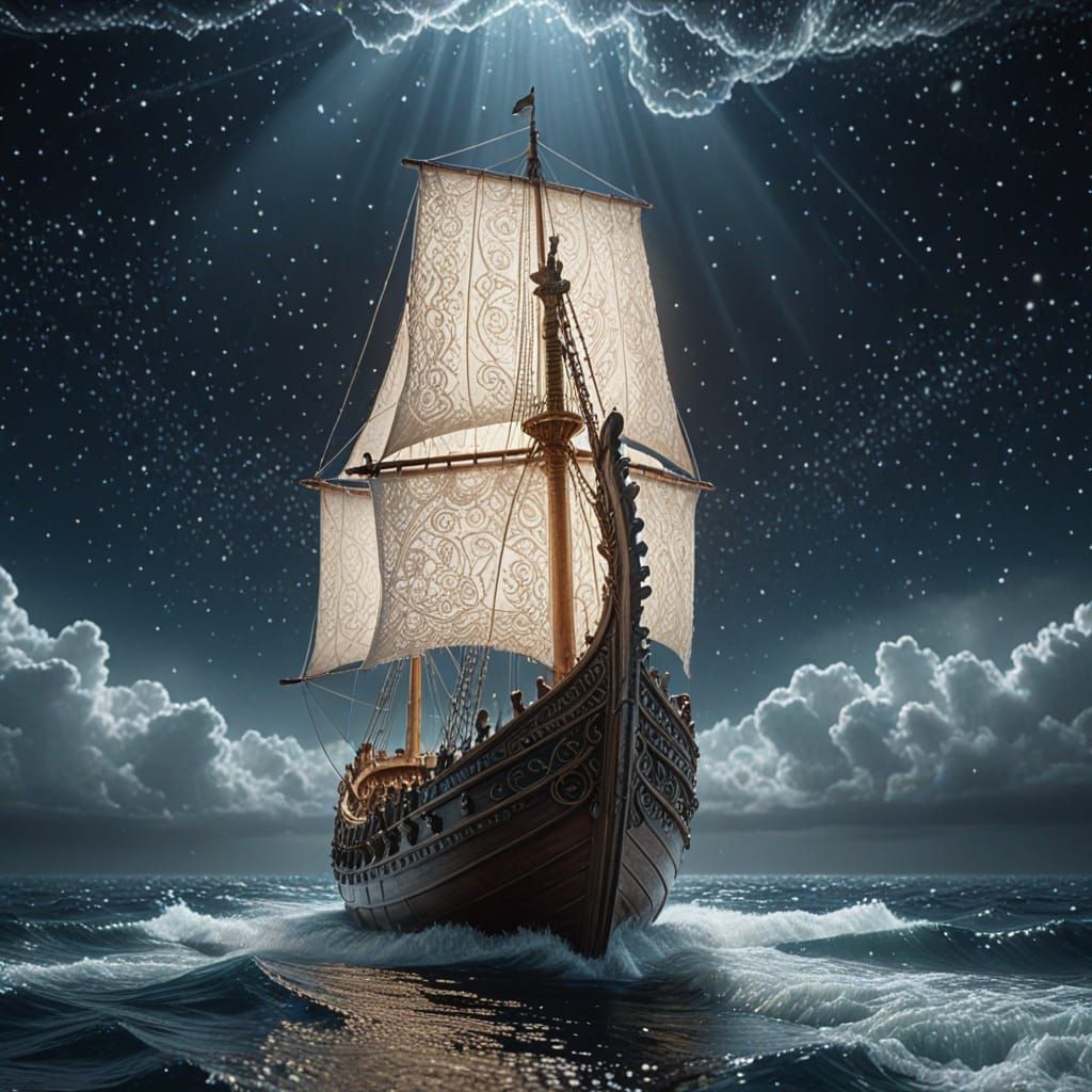 Magical Lace Viking Longboat in Fantasy Space