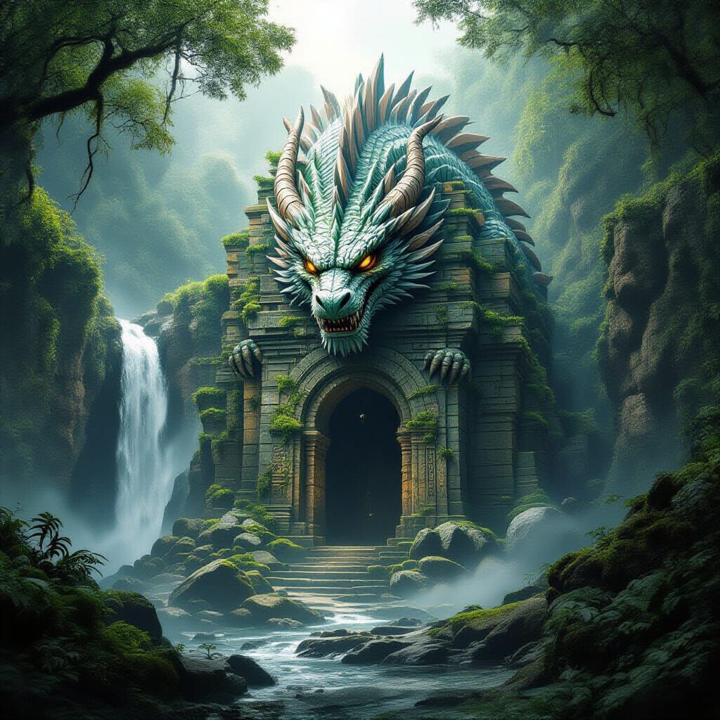 Hidden Jungle Waterfall with Dragon Spirit Portal