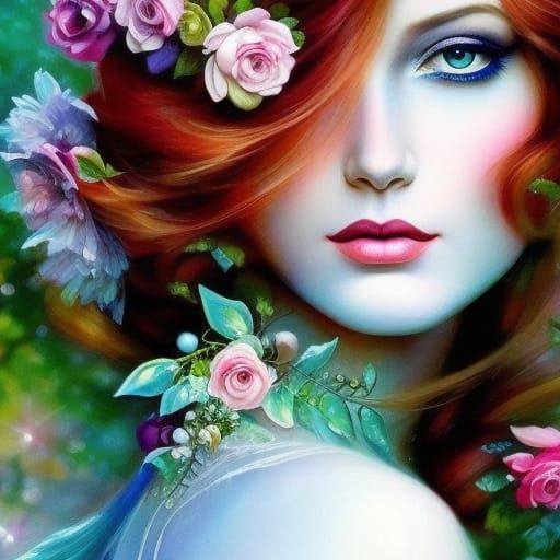 Rose Fairy Dancing at Dawn in Art Nouveau Style