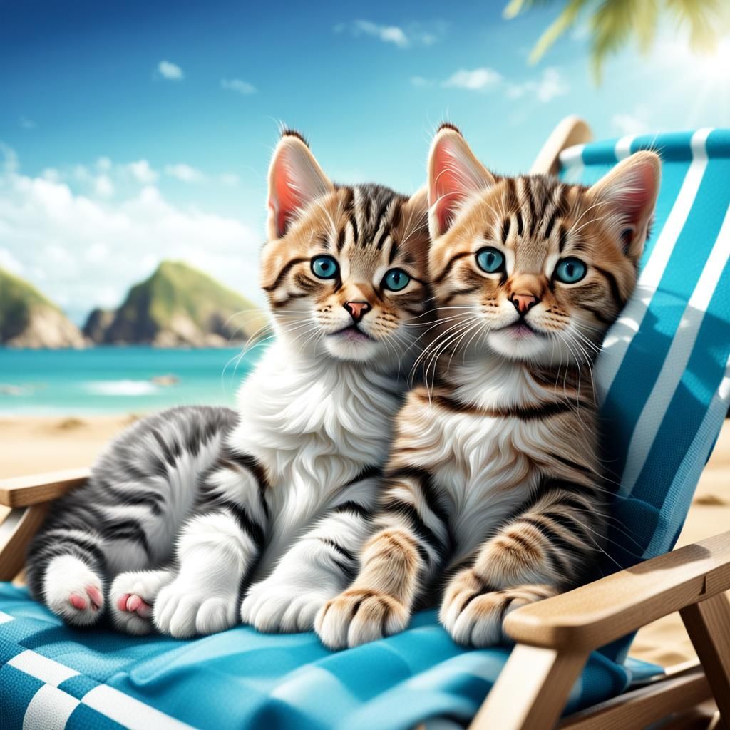 Kittens in Love: A Hyper-Detailed Beach Photo