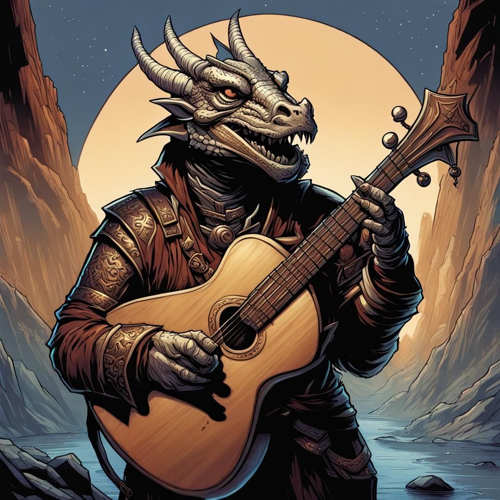 Dragonborn Bard in Comic Book Style