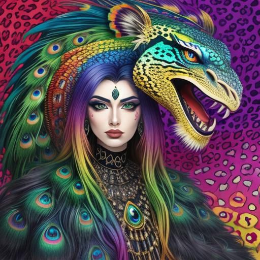 Rainbow Dragon Woman: Abstract Art Portrait