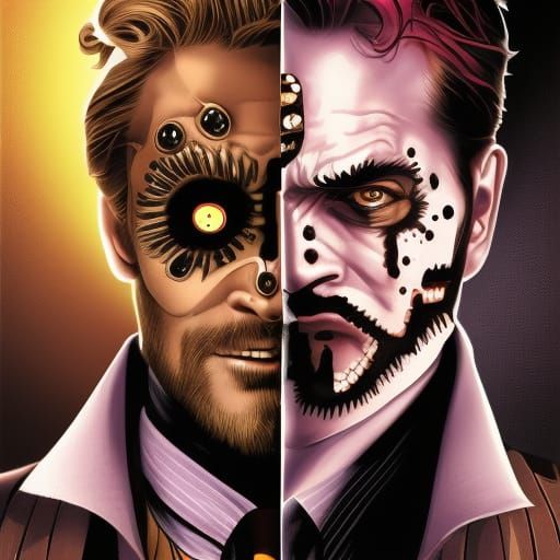 Two-Face Inspired Portrait in Comic Book Art Style