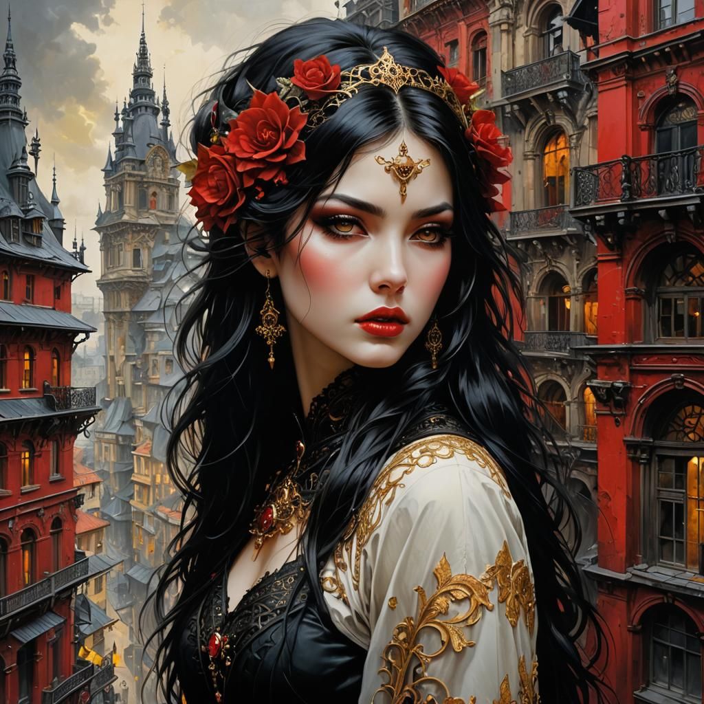 Surreal Gothic City in Woman's Mind