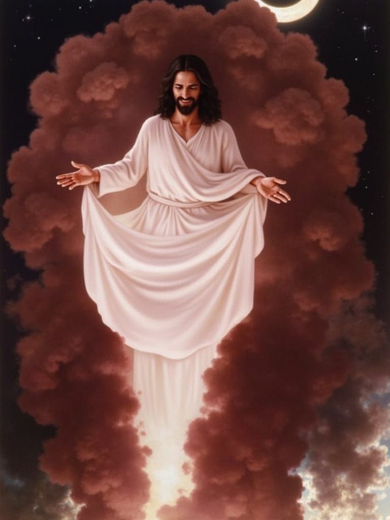 Jesus Embracing the Soul in Ethereal Clouds
