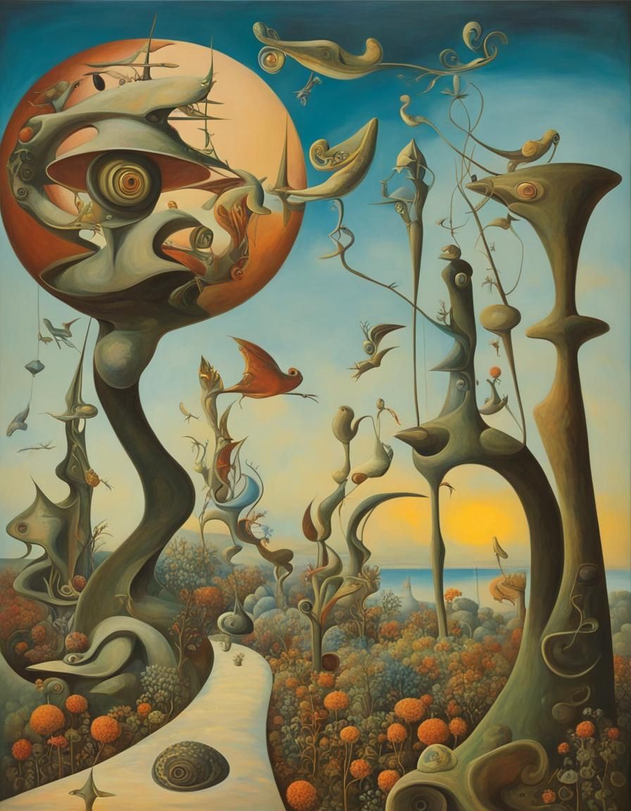 Surreal Garden of Abstract Monuments in Oil