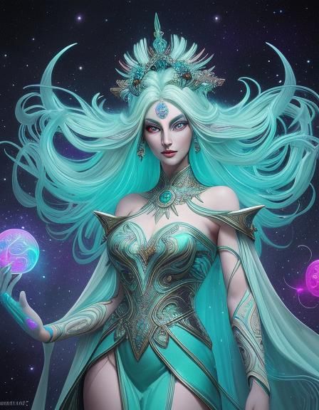 Jade Elf Radiating Neon Light in Cosmic Blacklight Poster