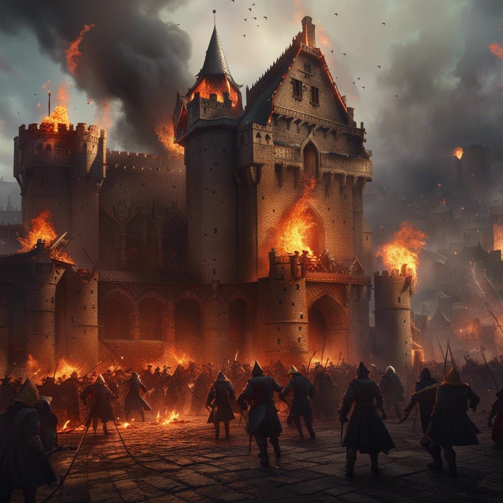 Medieval Castle Under Siege: Dark Fantasy Concept Art