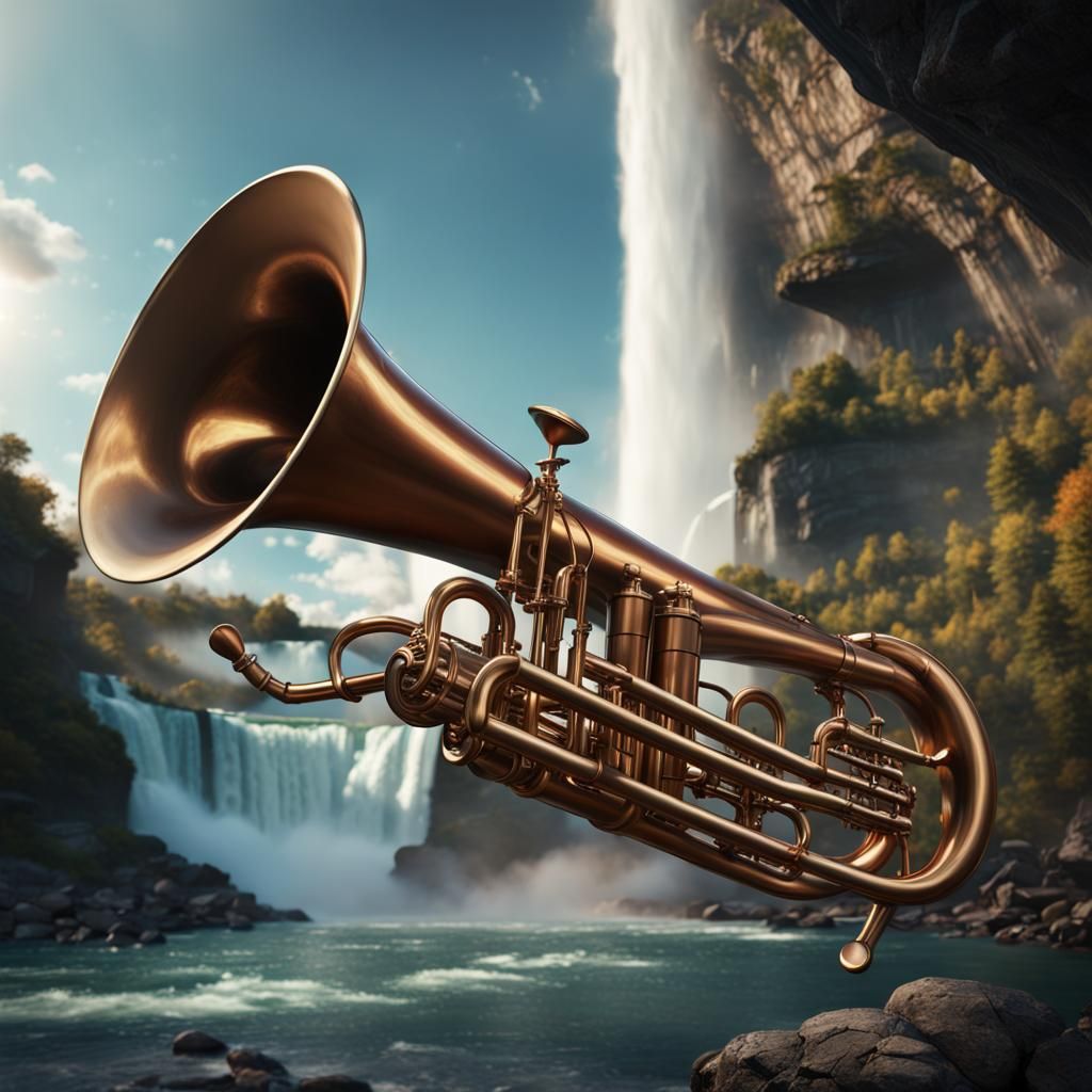 Surreal Jazz Instrument Over Niagara Falls