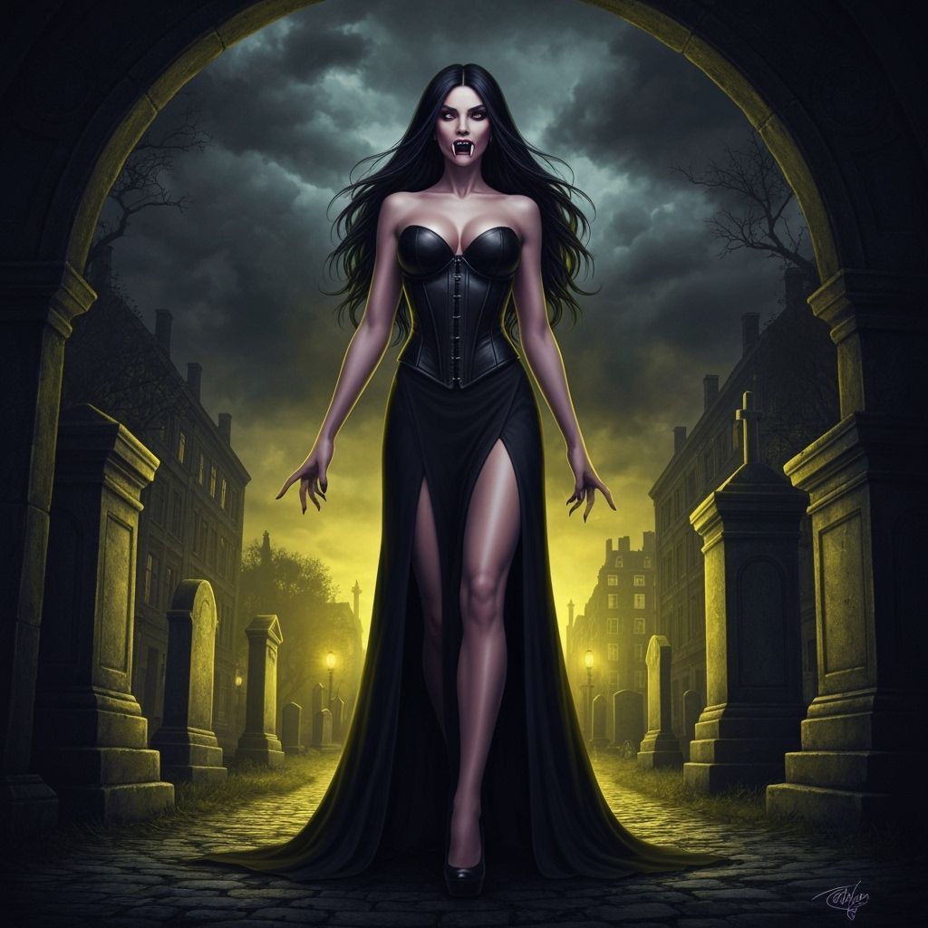 Vampire Emerges from Cemetery in Dark Fantasy Style