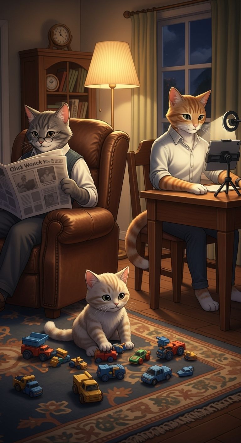 Anthropomorphic Cat Family Generational Evening