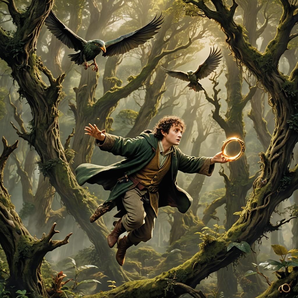 A majestic bird is soaring through the sky, swooping down to...