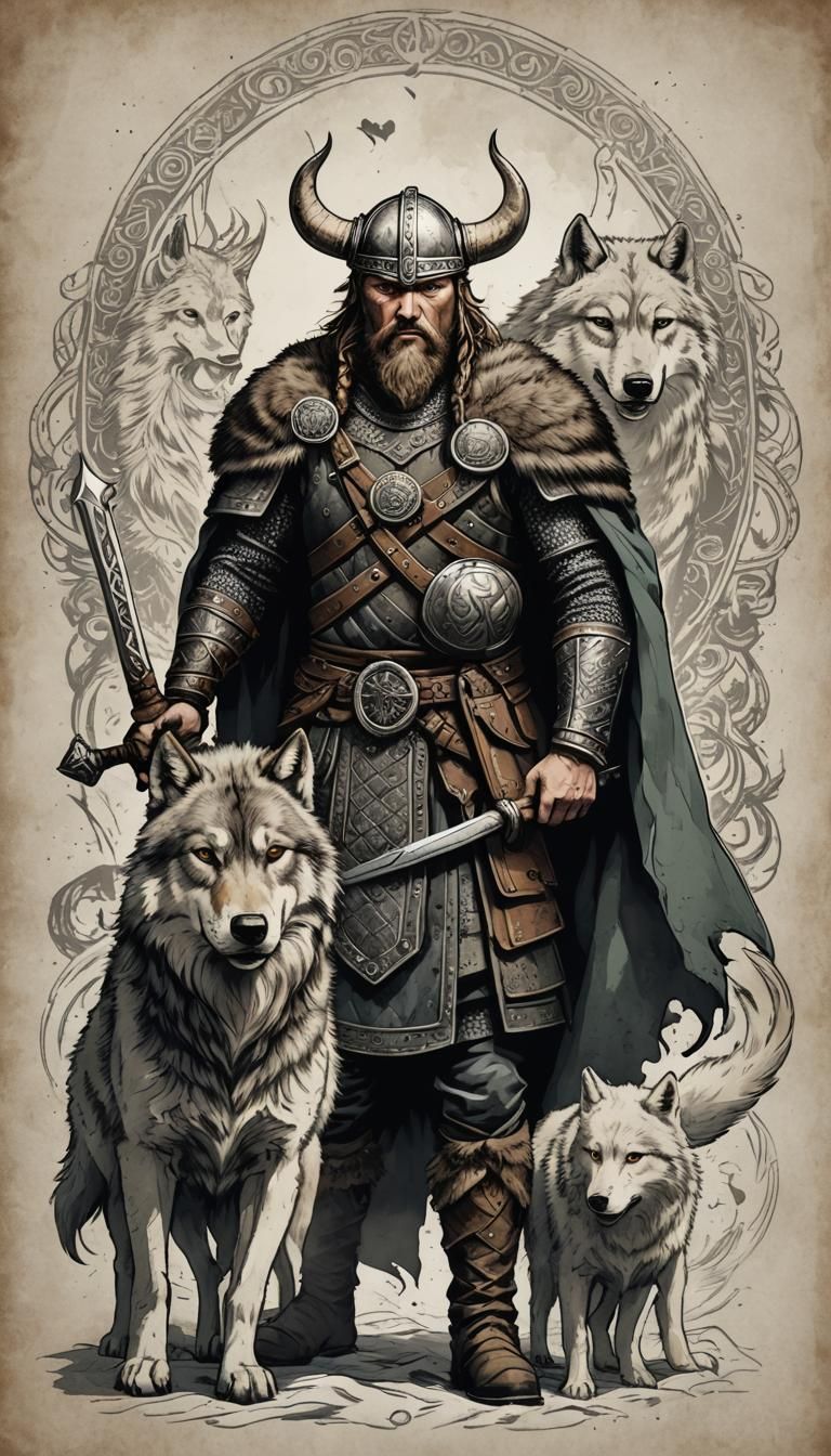 Viking Warrior with Wolf Heart Digital Art