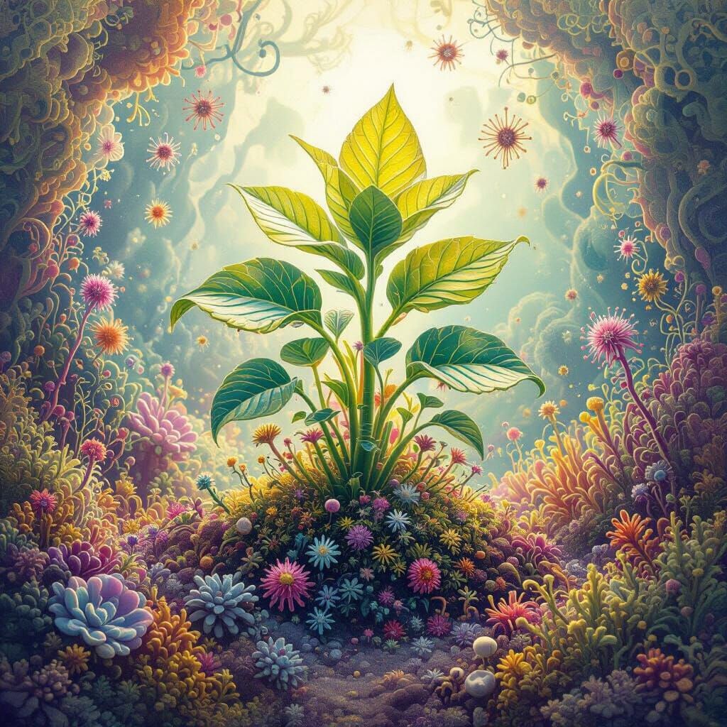 Thriving Plant Ecosystem with Microbes in Digital Art