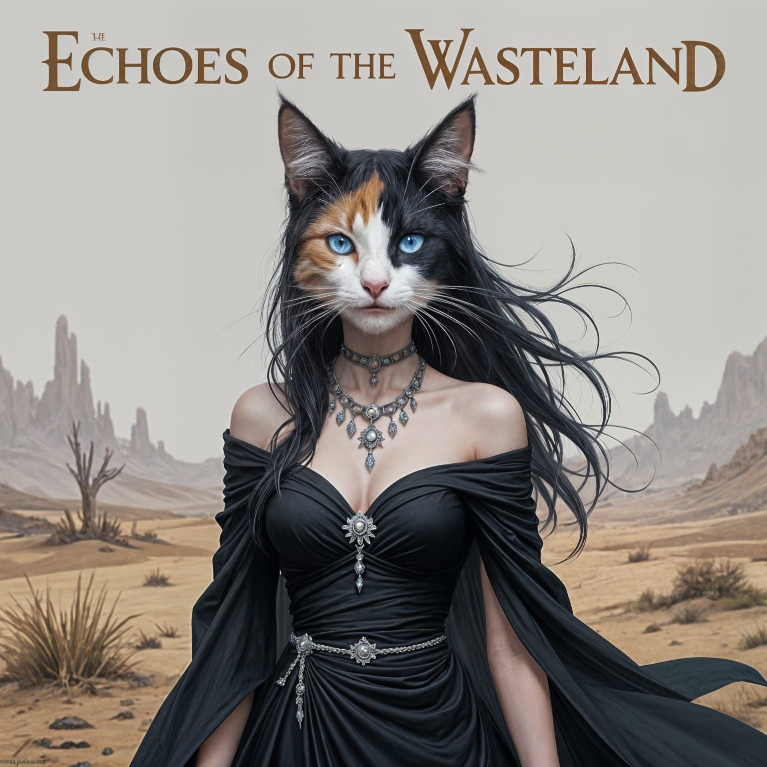 Calico Feline Hybrid in Wasteland, Art Nouveau Style