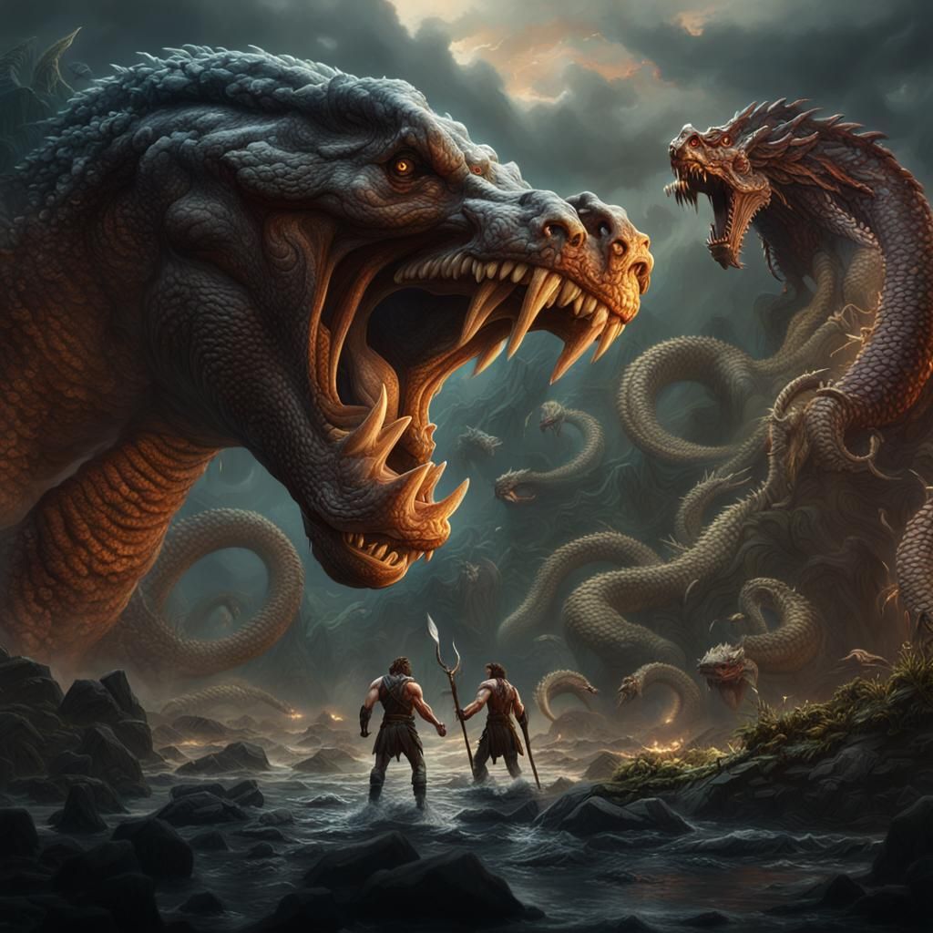 Hercules confronts the Lernaean Hydra