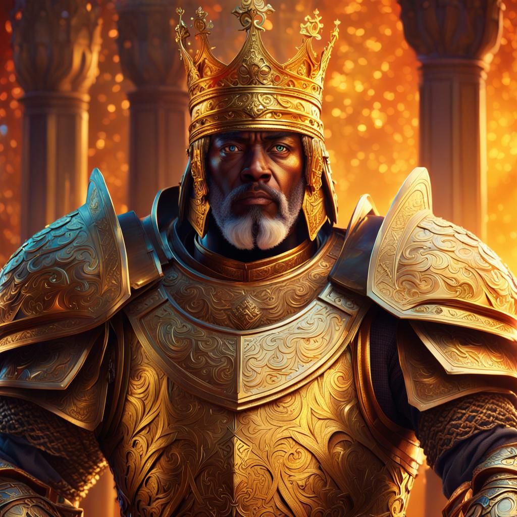King Samuel in Golden Armor: Hyperrealistic Concept Art