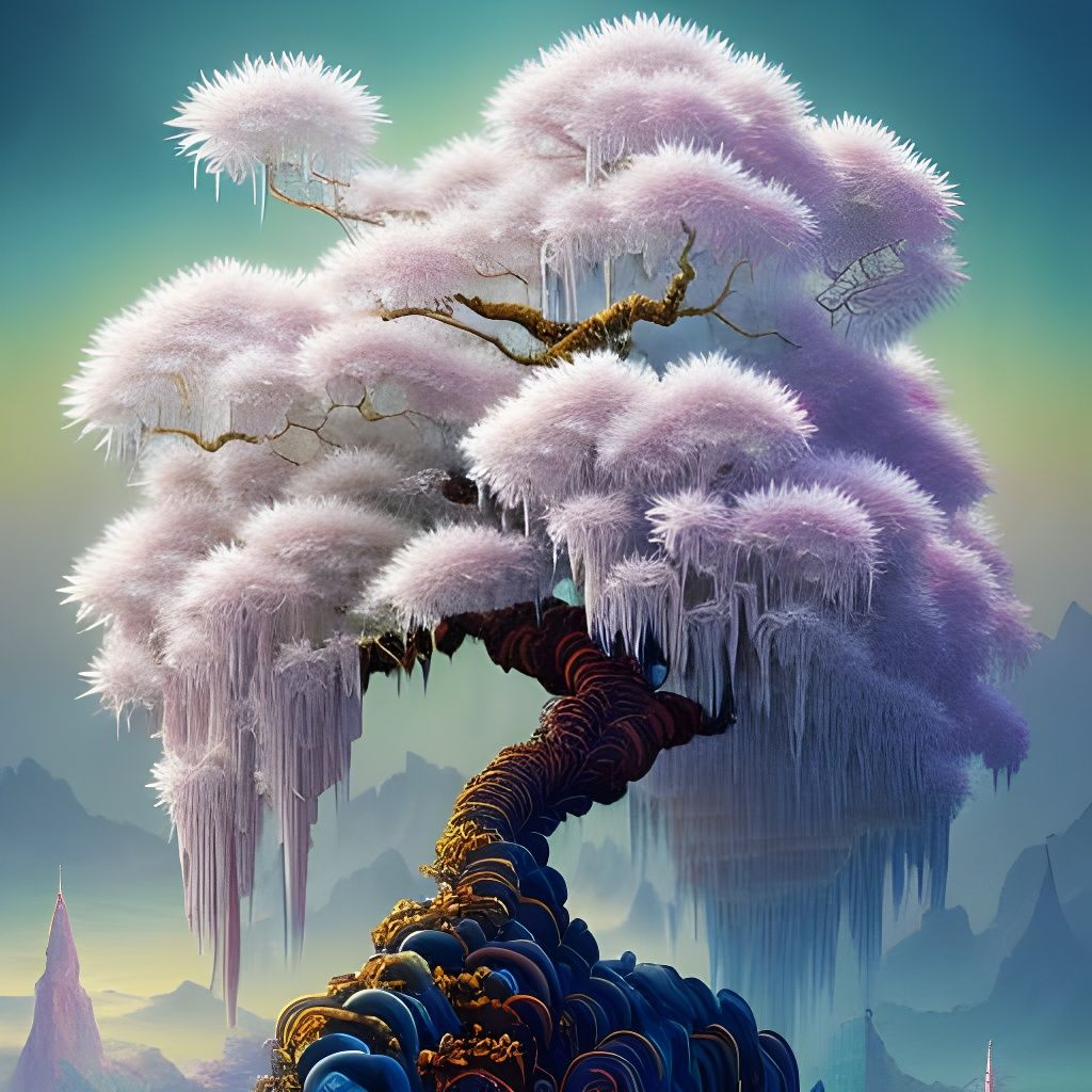 Crystallized Ice Willow Tree with Fractal Honey Paint