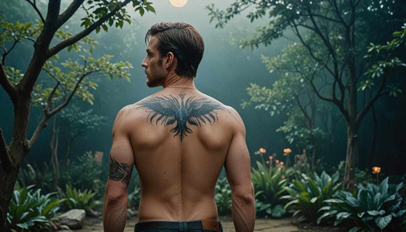 Handsome Man in a Misty, Moonlit Garden