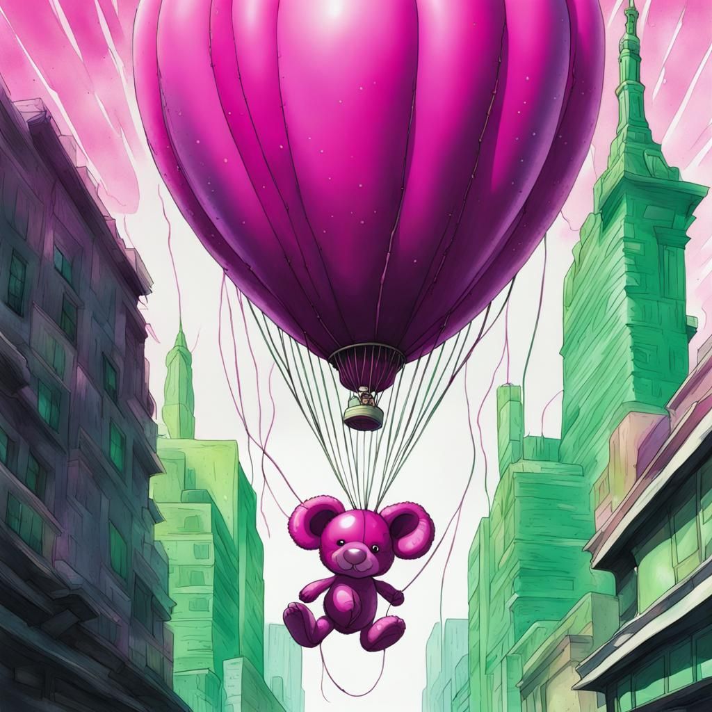 Balloon Teddy Bear in Cel-Shaded Spacecore Style