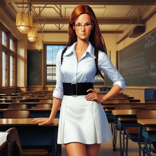 Teacher in School Hall, Comic Book Style Art