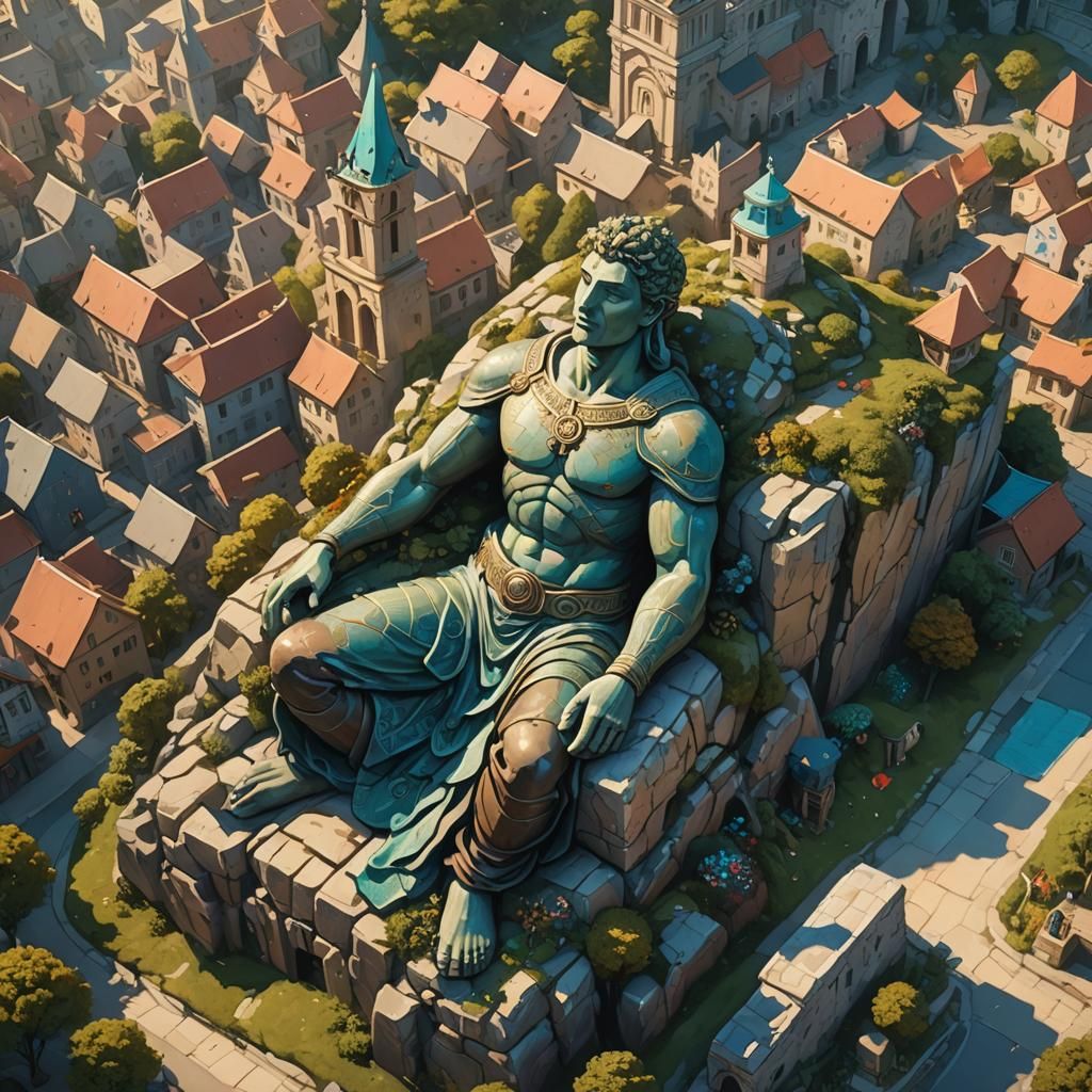 Giant Stone Statue City: Fantastical Concept Art
