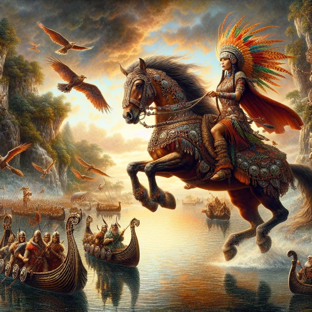 Amazonian Rider Leaps Over Viking River