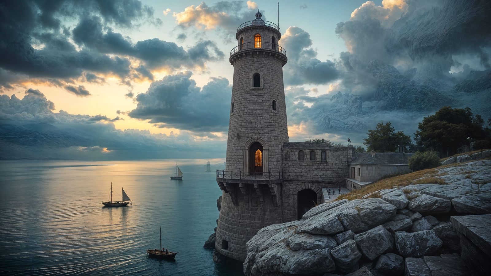 Ancient Lighthouse on Galilee in Painterly Style